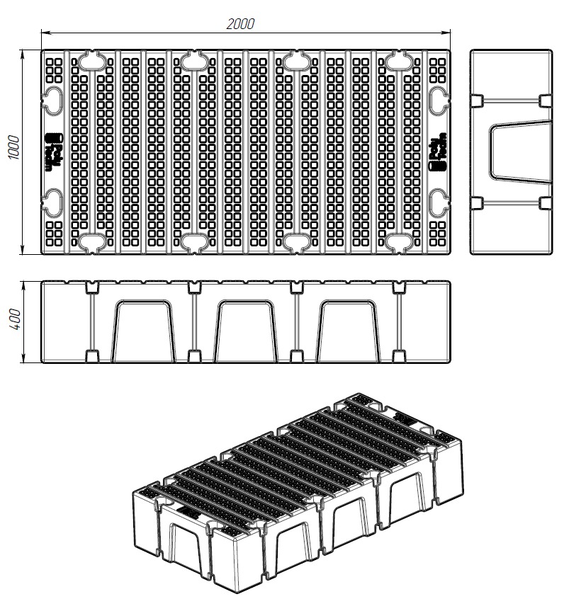 Понтон модульный 2000х1000 мм